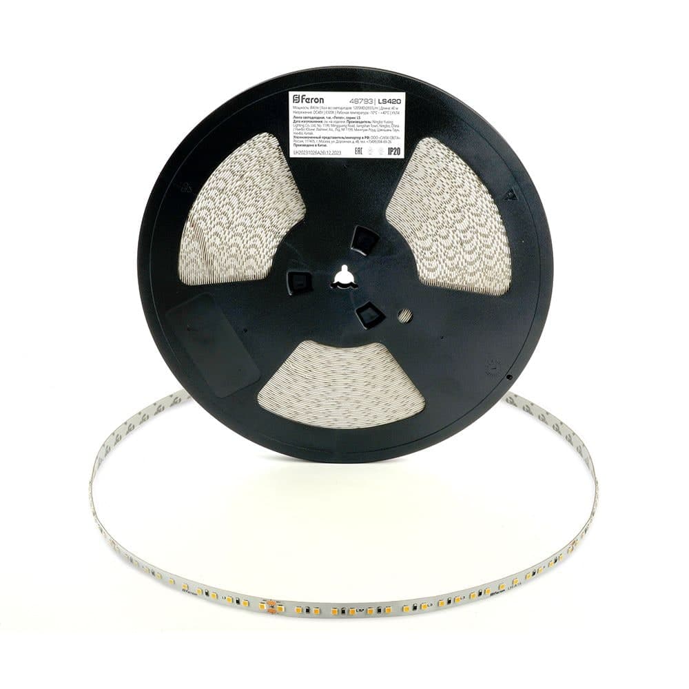 Лента светодиодная стабилизированная 120SMD(2835)/м 8Вт/м 48V 40000*10*1.22мм 6500К, IP20 LS420 FERON