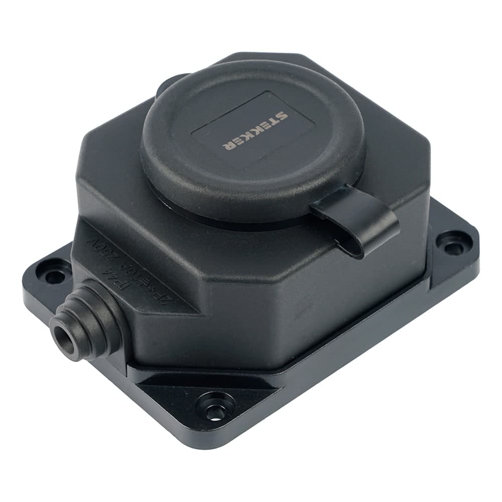 Розетка переносная 1-местная c/з STEKKER, RST16-1-44, 250В, 16А, IP44, черный 