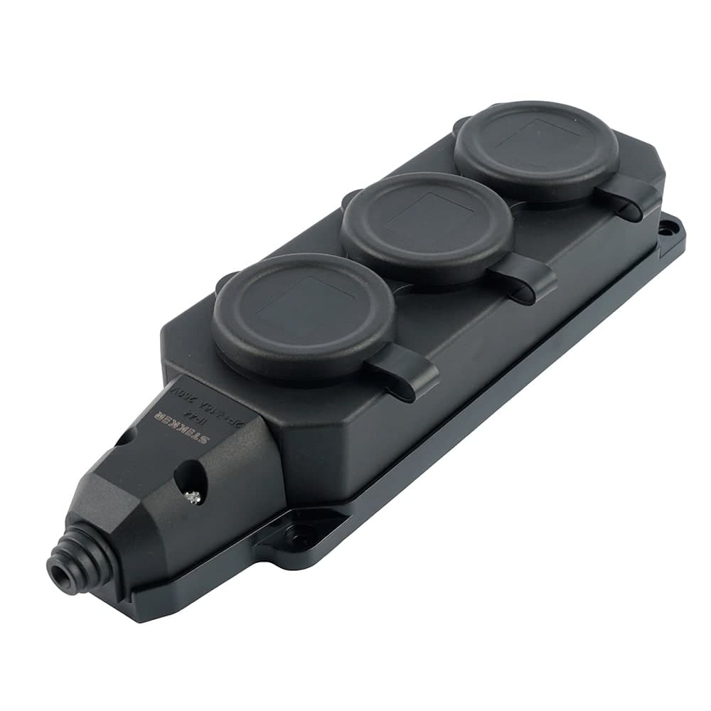 Розетка переносная 3-местная c/з STEKKER,RST16-3-44, 250В, 16А, IP44, черный 