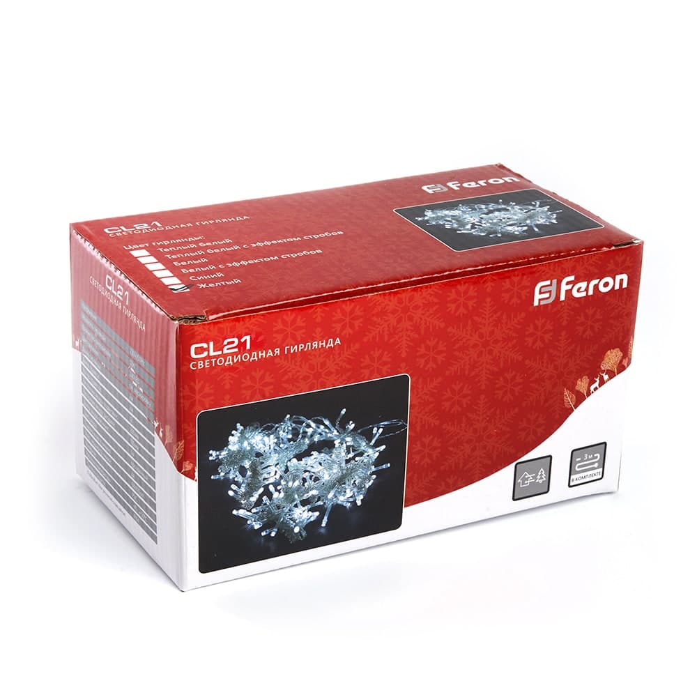 Светодиодная гирлянда Feron CL21 занавес 3*2м  + 3м 2700К, c питанием от сети 230V, с эффектом стробов, белый шнур