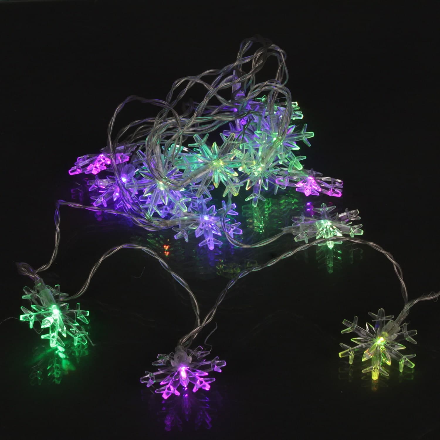 Гирлянда светодиодная, прозрачный провод 4м, 20 LED с насадками "снежинка", от USB Sneha A-472