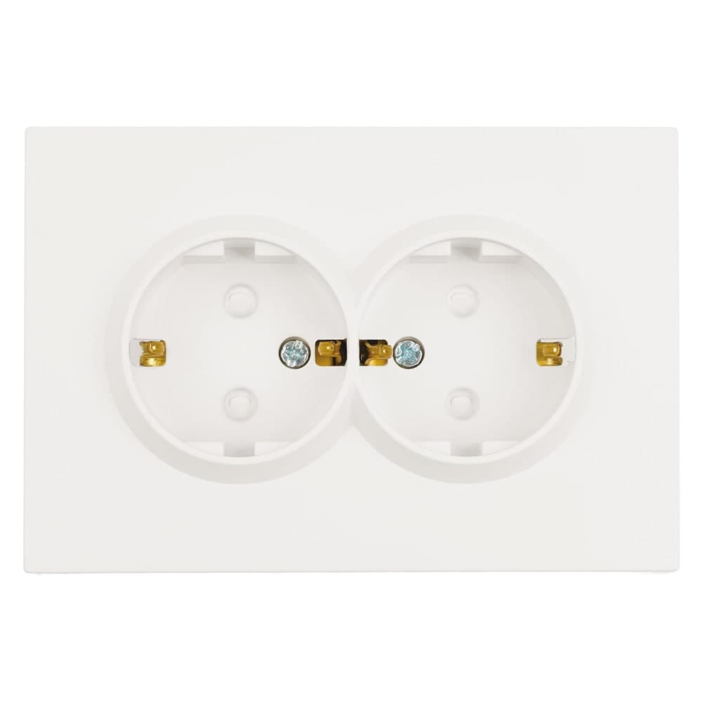 Розетка 2-местная с з/ш, с/з, СЗК, STEKKER, 250В, 16А, серия Эмили, RST16-5114-01ZK, белый фарфор, soft touch