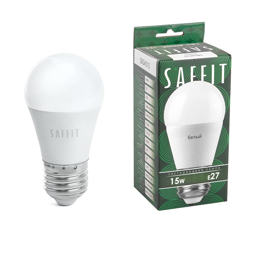 Лампа светодиодная SAFFIT SBG4515 Шарик E27 15W 230V 4000K
